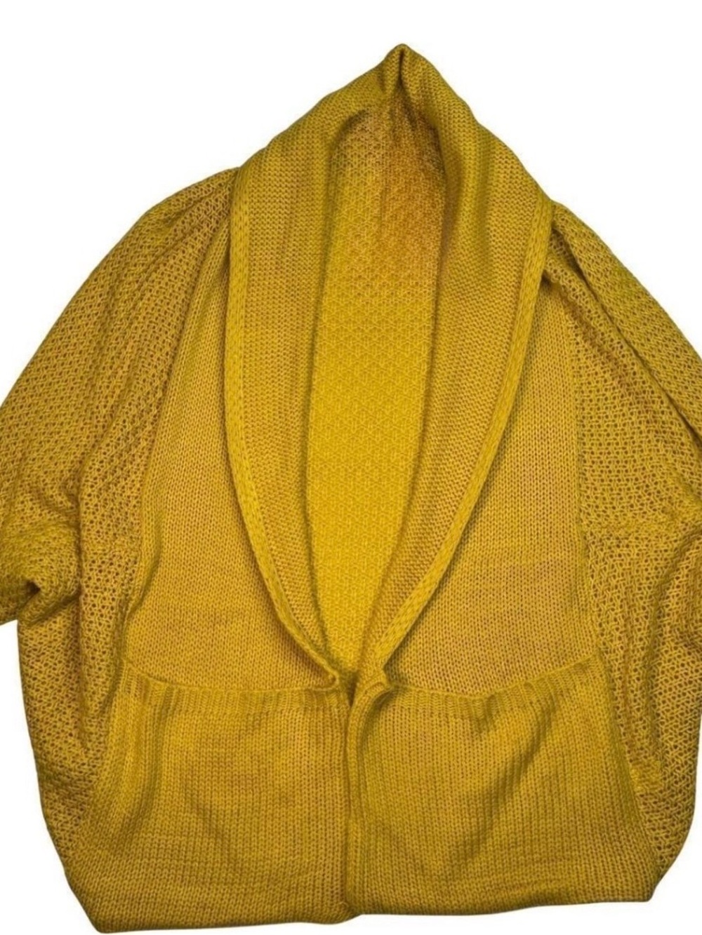 DAVI & DANI Shawl Collar Batwing Sleeve Open Knit Cardigan - Mustard/Gold